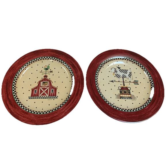 Set Of Debbie Mumm Sakura Weathervane Barn And Cow Salad Plates Farmhouse Plates - Picture 1 of 5